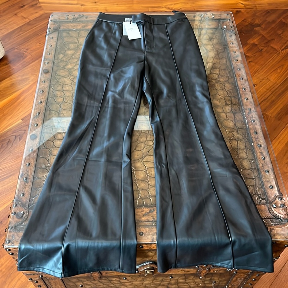 NWT Women 7 For All Mankind Black Vegan Faux Leather Bootcut Pant Medium